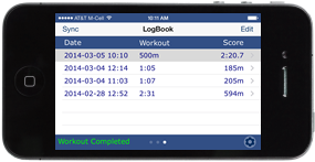 Screen showing log of workouts